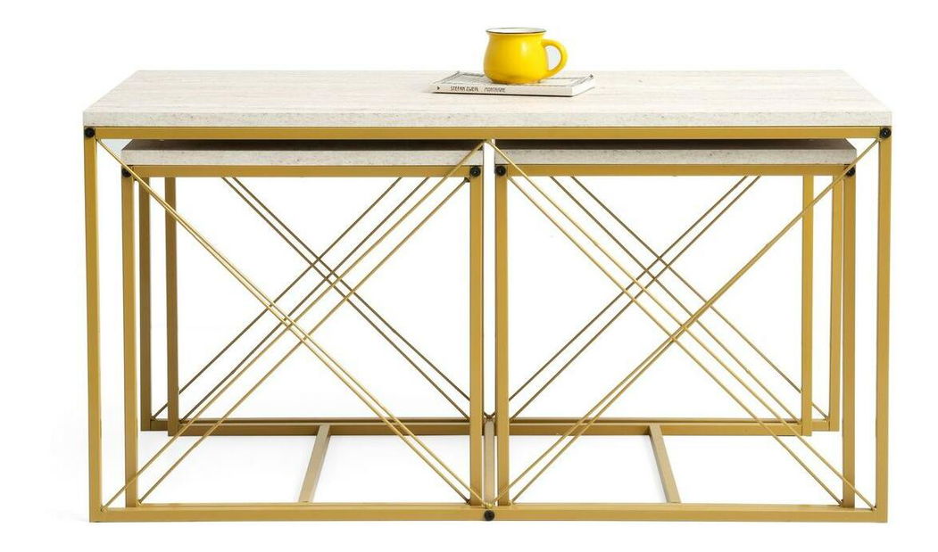 Set 3 mese de cafea Defenella (marmură + auriu) *resigilat