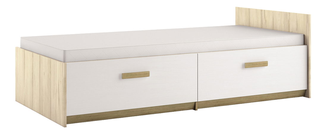 Pat de o persoană 90 cm Best 17 Stejar sălbatic + Alb (cu somieră și spațiu depozitare)