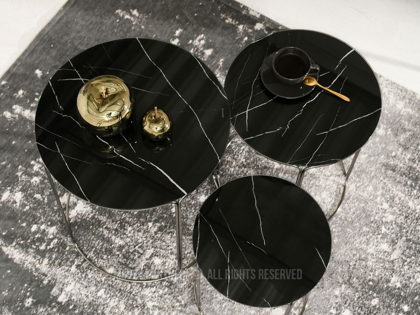 Konferenčný stolík Belianni Zest (čierny mramor + nikel)