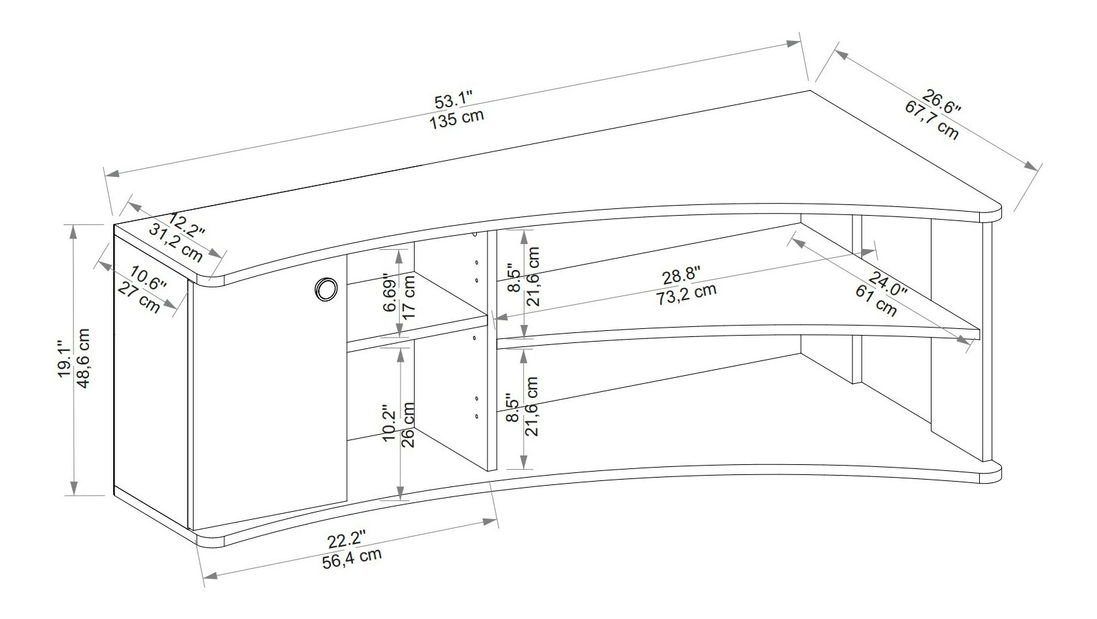 Rohový TV stolík/skrinka Tiara (Borovica antlantic + Atracit)