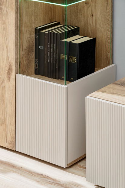 Obývacia stena Catalis K (dub vikingský + kašmír) (s osvetlením) (s biokrbom)