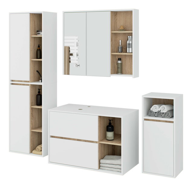 Set mobilier baie Vambos luxe (alb + stejar sonoma)