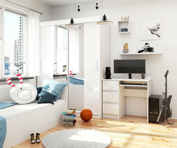 PC asztal Benicio (fehér + fényes fehér) (B)