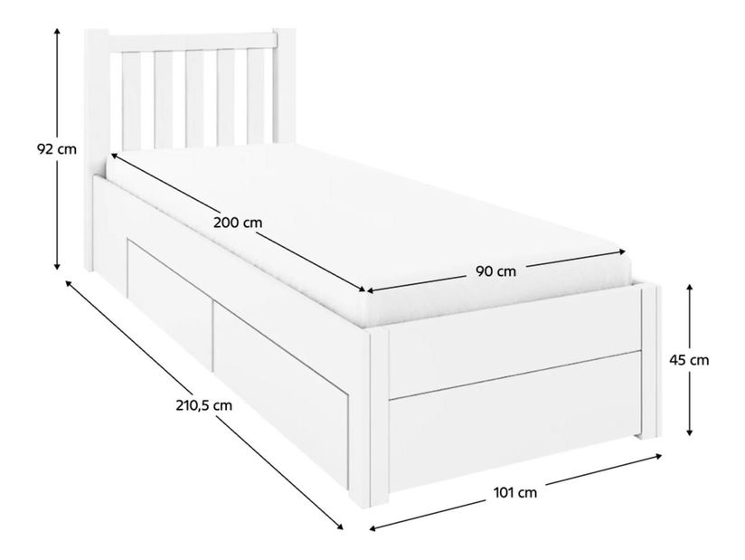 Egyszemélyes ágy 90 cm Luciusa (fehér) 