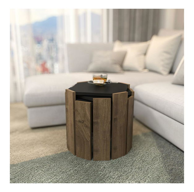 Set 3 măsuțe cafea Lorizolla (antracit + nuc)