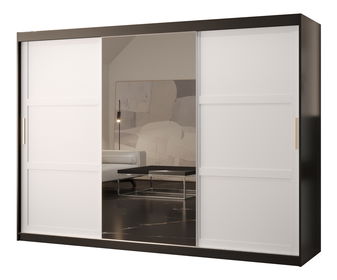 Šatníková skriňa Riven 2 250 (čierna matná + biela matná) (so zrkadlom)