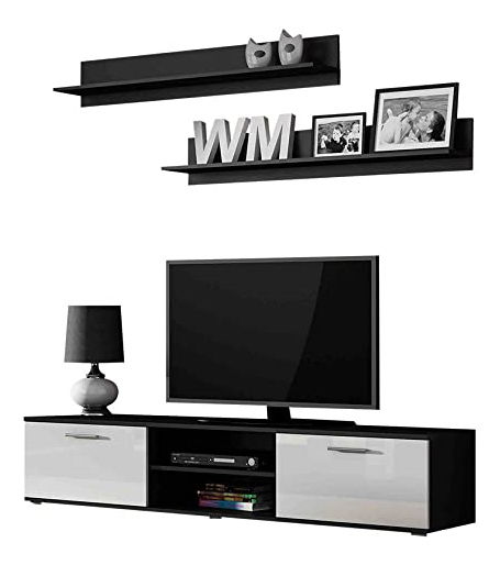 Mobilier living Palano (alb + Negru lucios)