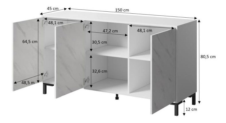 Komoda Mardell (čierna + čierny mramor)