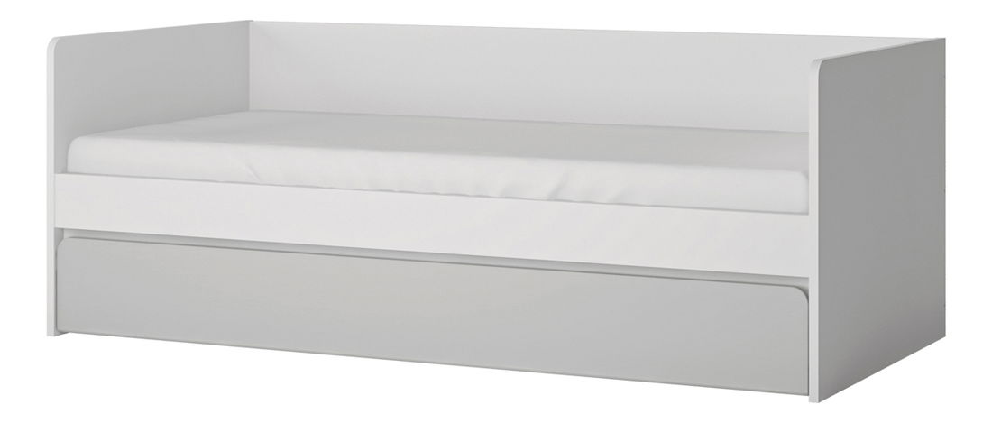 Pat de o persoană 90 cm Albunus Z01 (Alb alpin + Gri lucios) (cu somieră) 