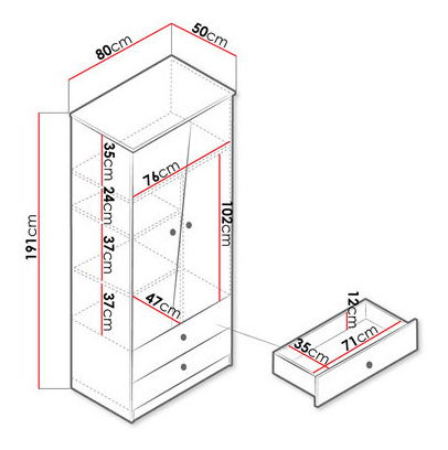Dulap de haine Seraphina WK1 (stejar artisan + alb + gri)