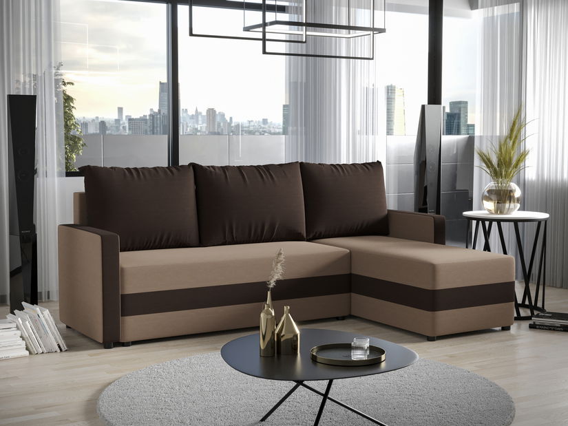 Rohová sedacia súprava Pure Bis (tmavohnedá + béžová) (P)