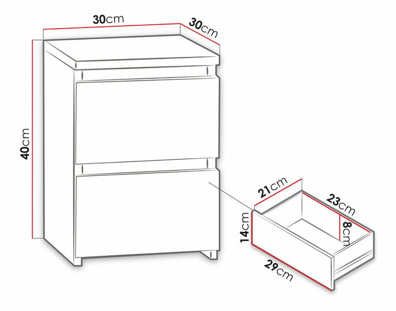 Noćni stolić Orion OW2 (bijela + bijeli sjaj)