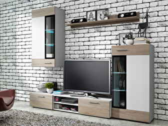 Mobilier living Tallington (alb + stejar sonoma) (fără iluminat) *vânzare stoc