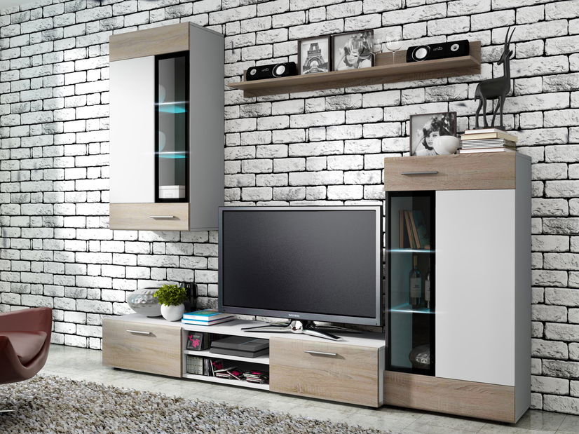 Mobilier living Tallington (Alb + Stejar sonoma) (fără iluminat)