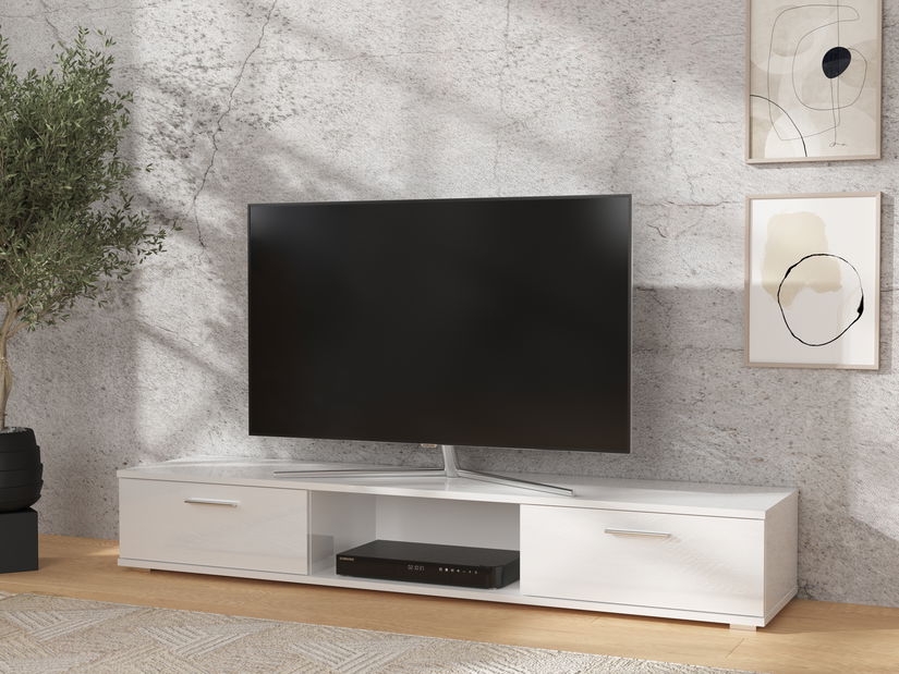 TV stolík Aris (biela matná + biela lesklá)