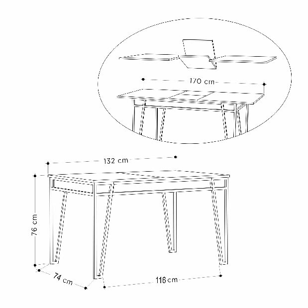 Masă sufragerie extensibilă (pentru 6 persoane) Patron (Stejar)