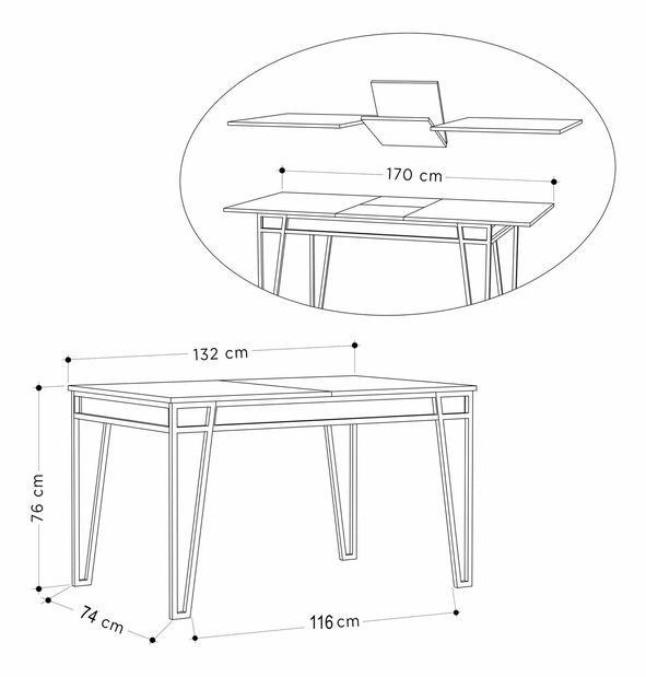 Masă sufragerie extensibilă (pentru 6 persoane) Patron (stejar)