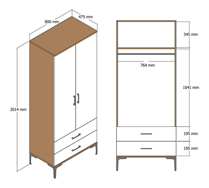 Ormar za garderobu Kiara T (orah + bijela)