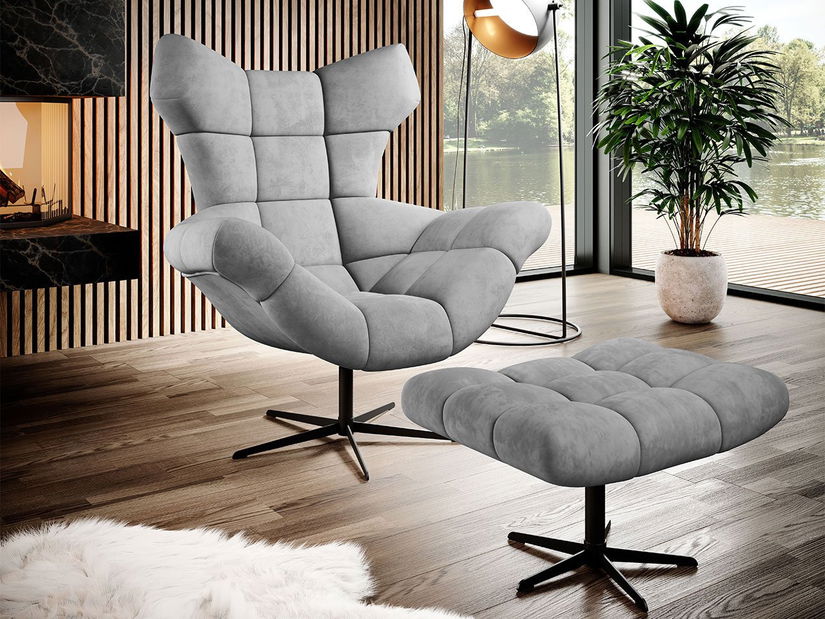 Fotel puffal Hellen (sötétkék)