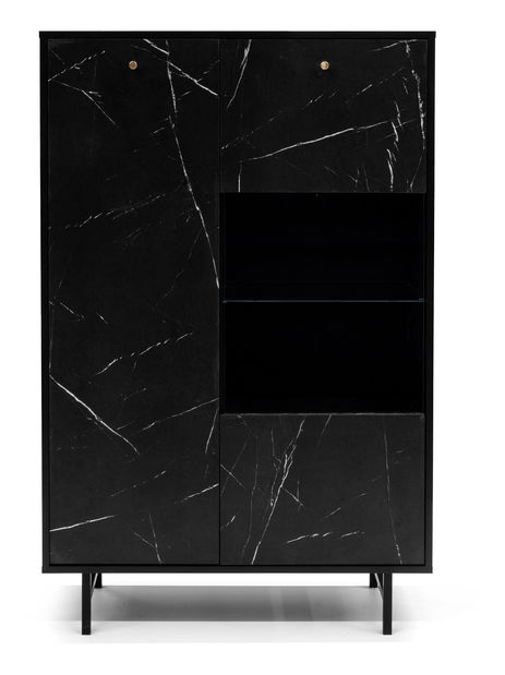 Vitrină Verona WIT90 (Negru + Marmură neagră)