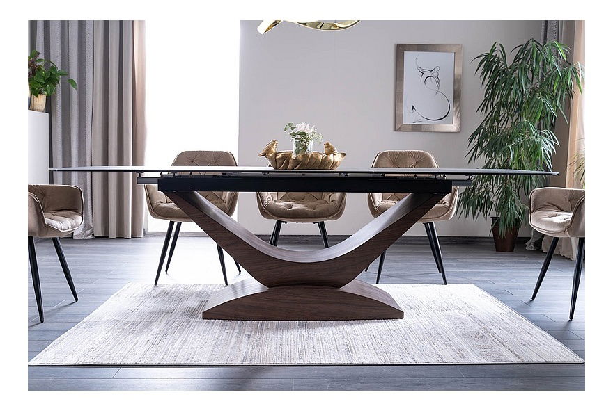 Masă de sufragerie extensibilă 180-240 cm Danyell (gri + nuc) (pentru 8 și mai multe persoane)