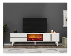 TV stolić/ormarić s kaminom Vekika 3 (bijela + srebrna)