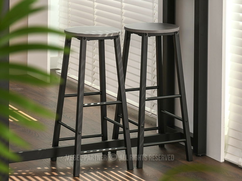 Set masă scaune pentru sufragerie Remma (beton + negru) (pentru 2 persoane)