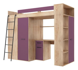 Poschodová posteľ 90 cm Vivian (L) (s roštom) (dub sonoma + fialová)