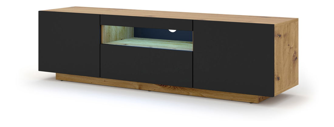 Masă TV/Dulap Aurinko 150 (Stejar artisan + Negru mat) (cu iluminat)