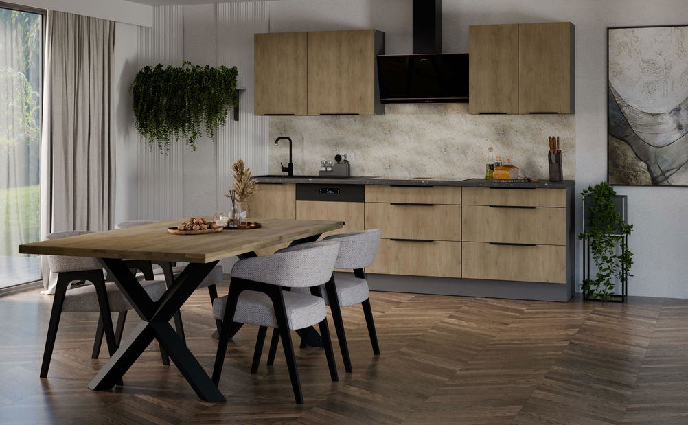 Bucătărie 270 cm Carminia 3 (stejar cremona + antracit)