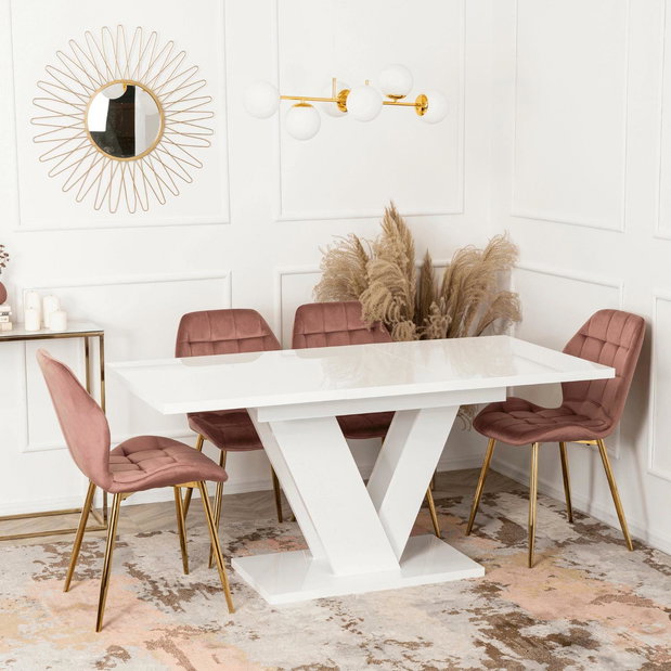 Blagovaonski stol na razvlačenje Comentado (bijeli sjaj) (za 4 do 6 osoba)