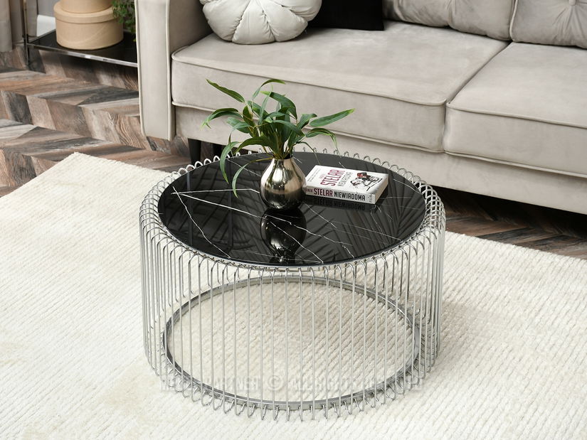 Dohányzóasztal Nils Xl (fekete márvány + króm)