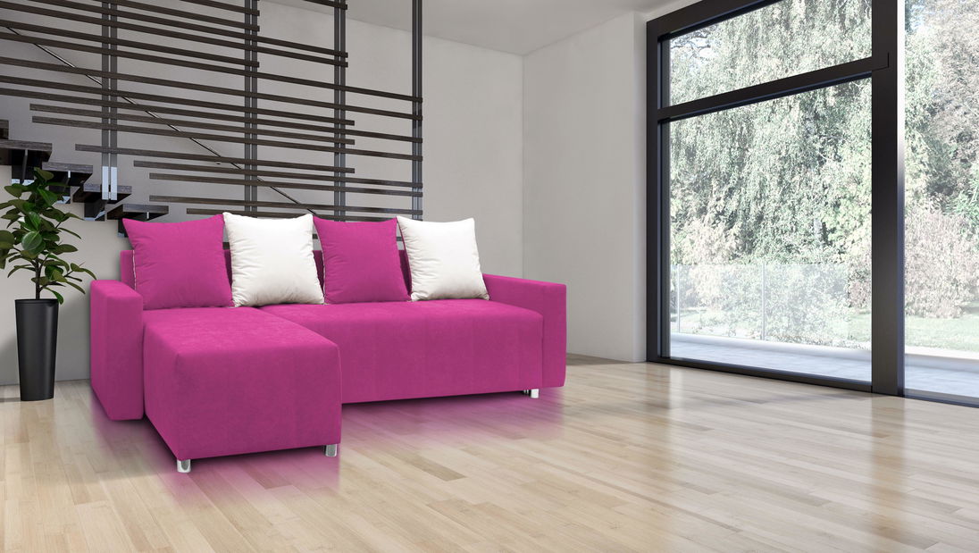 Rohová sedačka Briston s opierkami (ružová + vankúše) *výpredaj