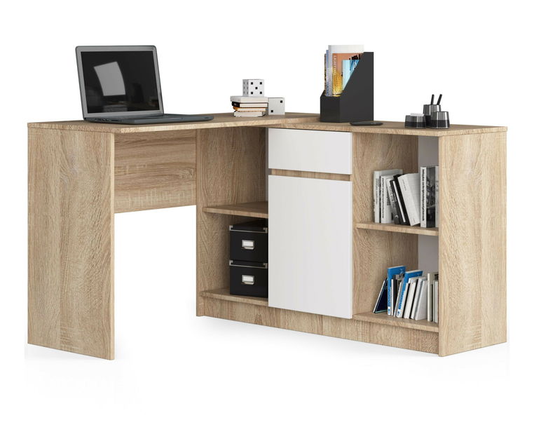 Rohový PC stolík Bahar (dub sonoma + biela)