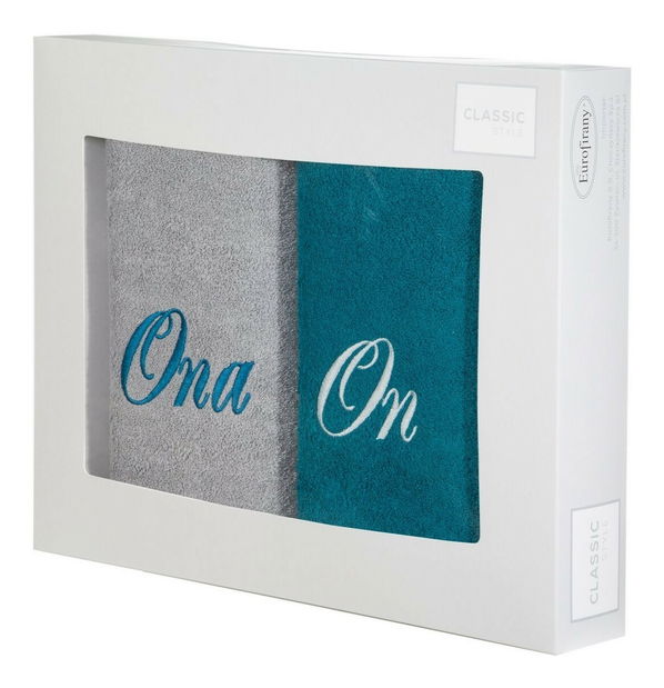 Sada uterákov 50x90 cm Couple (sivá + tyrkysová)