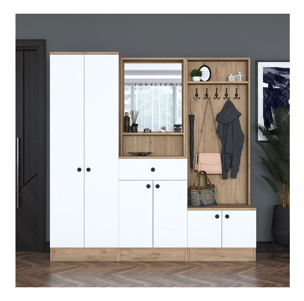 Mobilier hol Pixie 2 (nuc + alb) (cu oglindă)