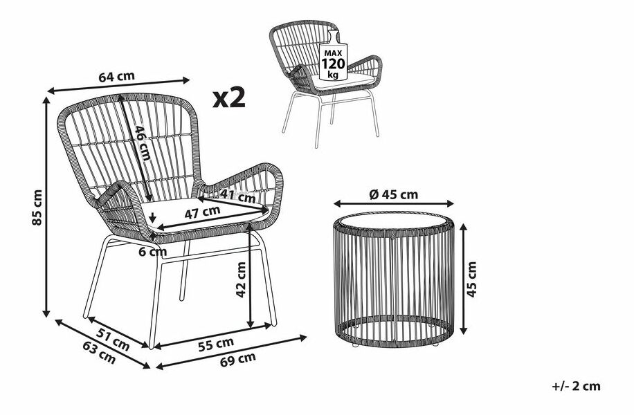 Kerti bútor szett LOBERO (világosbarna) (2 fő részére)