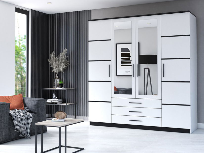 Šatníková skriňa Sabine 4DI (biela + čierna)