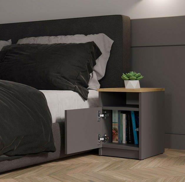 Nočný stolík Gustaban 2 (antracit + dub artisan)