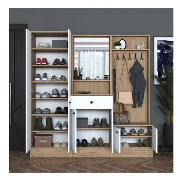 Mobilier hol Pixie 2 (nuc + alb) (cu oglindă)