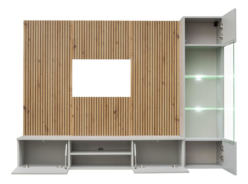 Mobilier living Xavus L (perla grey + stejar artisan) (cu iluminat)