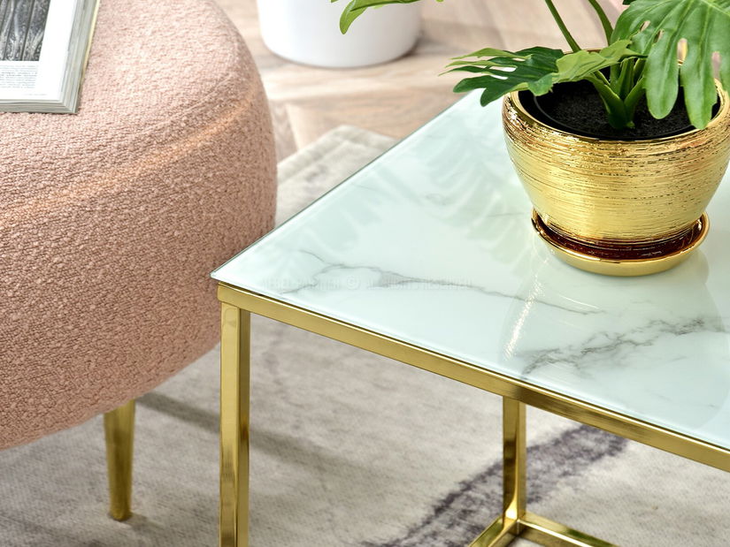 Konferenčný stolík Bella S (biely mramor + zlatá)