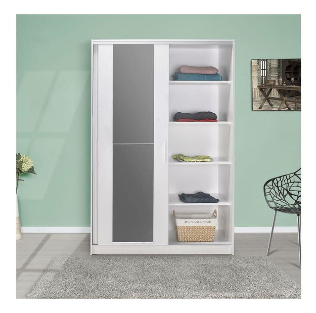 Skriňa s posuvnými dverami Solstice 2 (biela) (so zrkadlom)