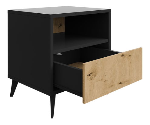 Nočný stolík Oksewo 1SZ (dub artisan + čierna) 