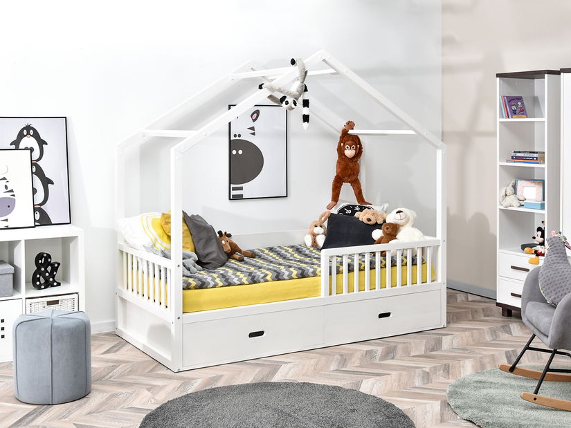 Dječji krevet Hfish (bijela) (s ladicama) (s barijerom)