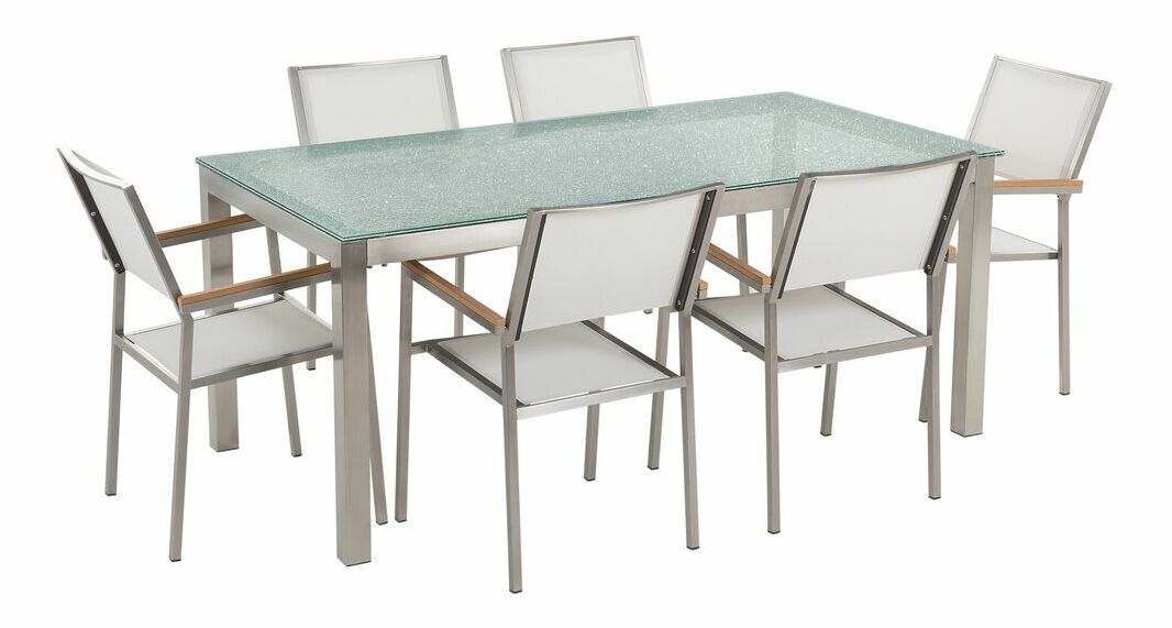 Vrtni blagovaonski set Grosso (prozirna) (6 bijelih stolica)