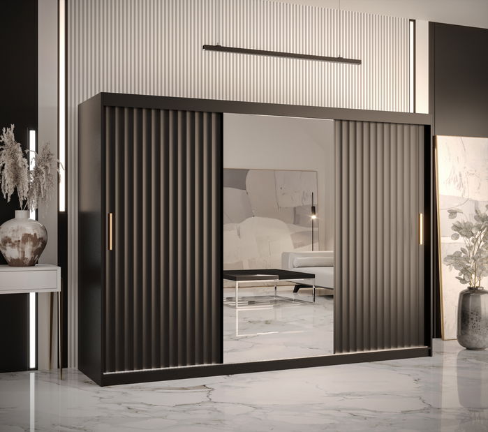 Ruhásszekrény tükörrel 250 cm Riana Wa 2 250 (fekete) 