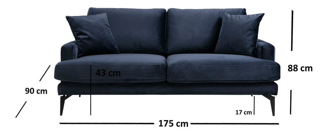 Canapea două locuri Papirolla (albastru marin + negru)