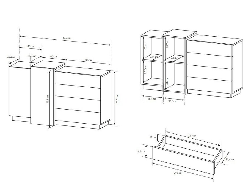 Komód Three 2D4S (arany craft tölgy + fehér)