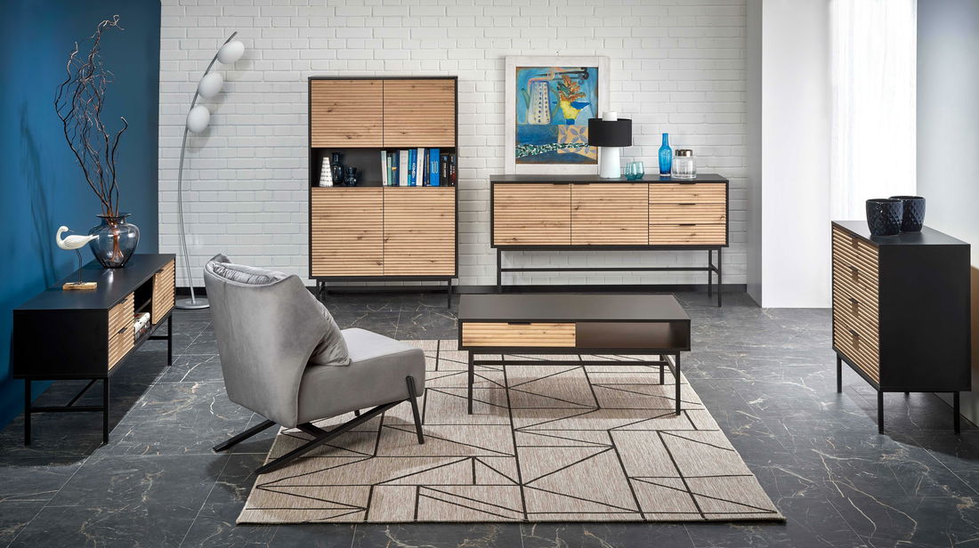 Mobilier living Mui 1 (stejar artisan + negru)